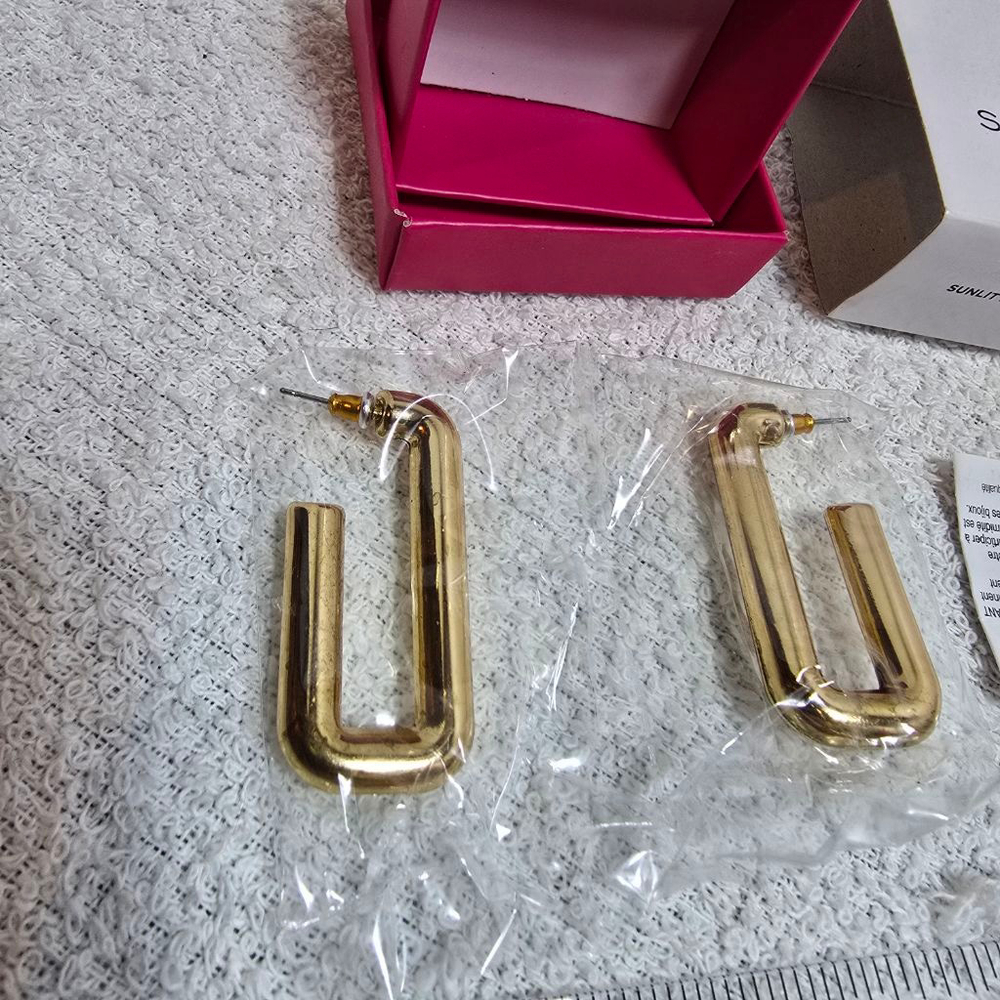 Women's STUDIO 1886 Gold Sunlit Link Hoop Earrings One Size - Picture 2 of 4